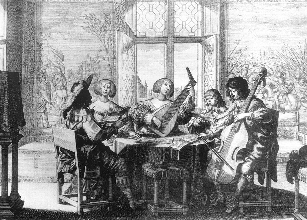 Musical Society. c1635, by Abraham Bosse, French engraver 
(b. 1602, Paris, d. 1676, Paris), Copper engraving, 
Bibliothèque Nationale, Paris